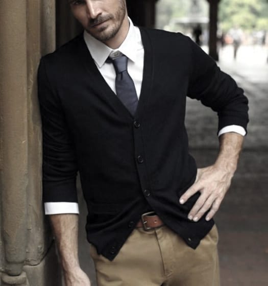 Guy Business Casual Outfits Style Black Sweater Tan Pants