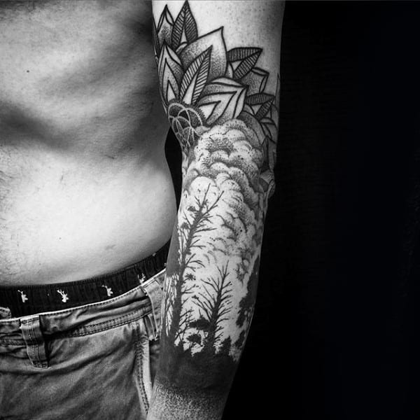 Guy Dotwork Tree Sleeve With Geometric Floral Design