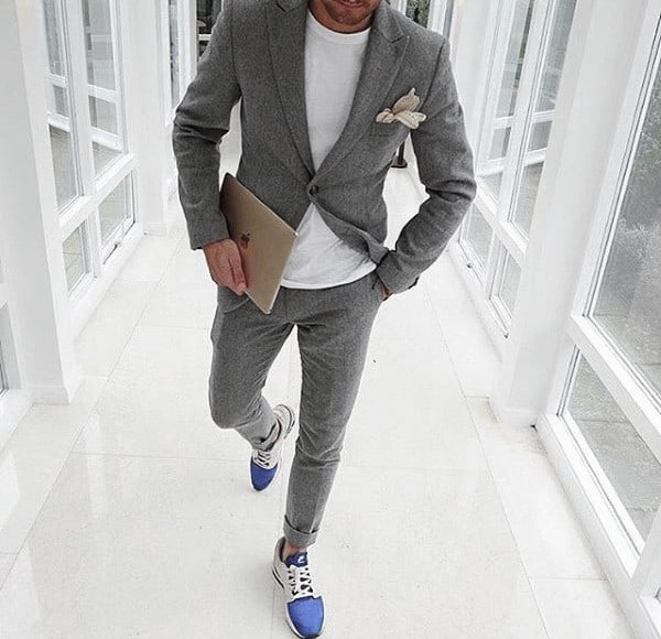 Guy Grey Suit Style No Tie With White Shirt