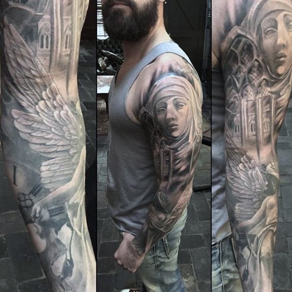 Guy Winged God Religious Tattoo Sleeve