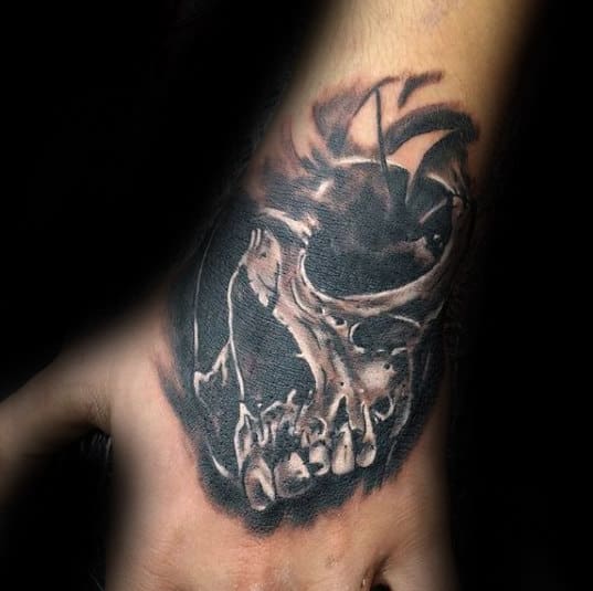 Guy With 3d Cool Skull Tattoo Design On Hand