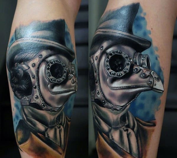 Guy With Alien Steampunk Tattoo On Calves