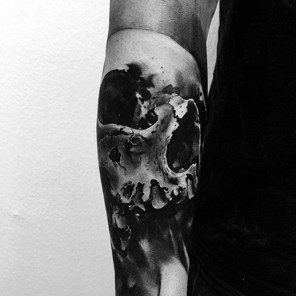 Guy With Amazing 3d Skull Forearm Sleeve Tattoo