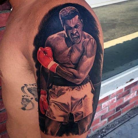 Guy With Arm 3d Muhammad Ali Portrait Tattoo Design
