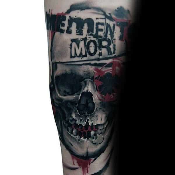 Guy With Arm Trash Polka Tattoo Skull Design Ideas