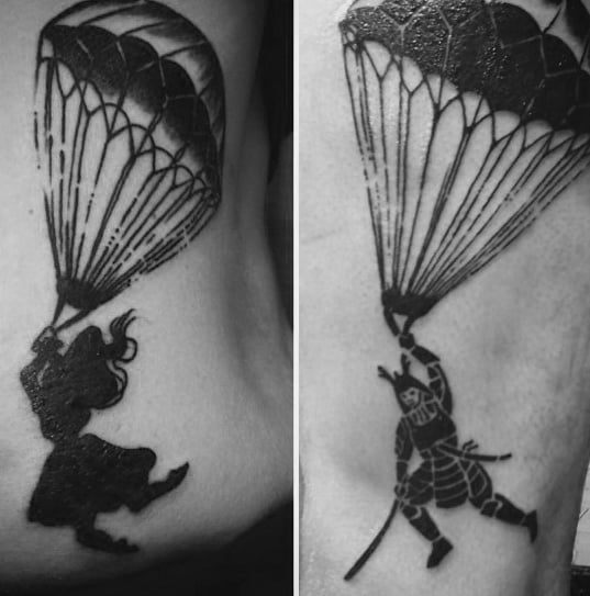 Guy With Back Samuari Parachute Tattoo Design