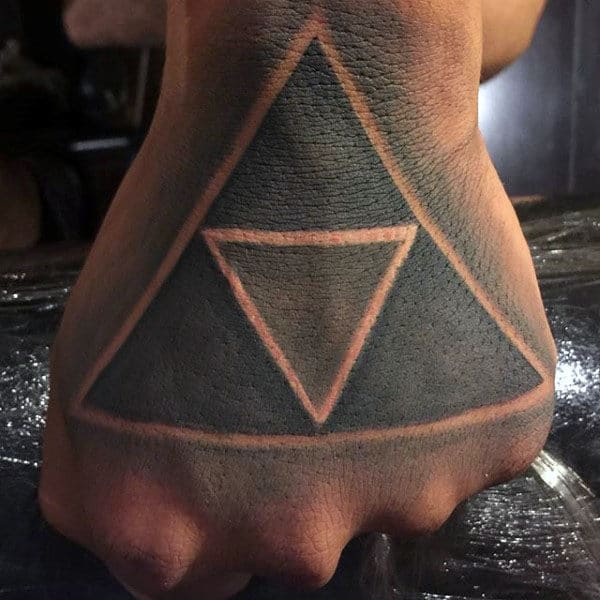 Guy With Black Ink Negative Space Legend Of Zelda Triforce Hand Tatoo