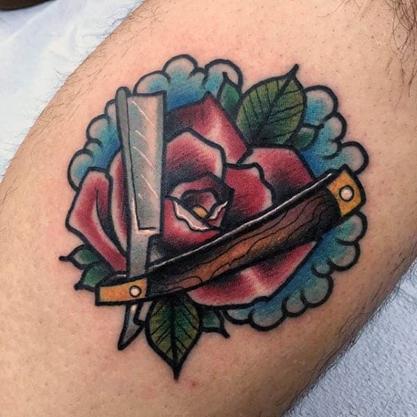 Guy With Blade And Rose Neo Traditional Tattoo Guys Arms