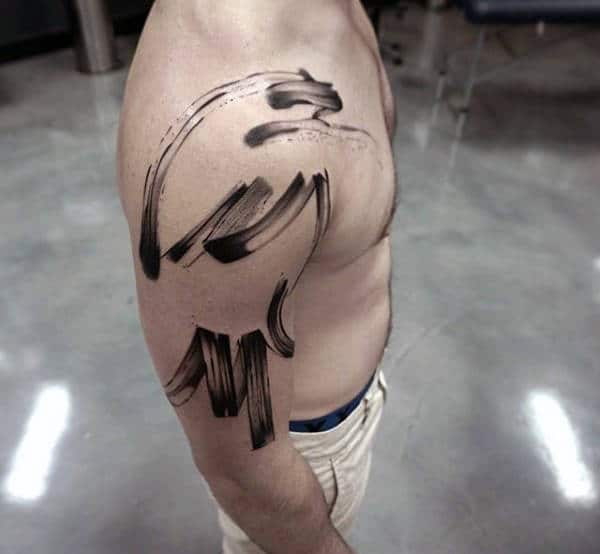 Guy With Brush Stroke Upper Arm Tattoo Designs