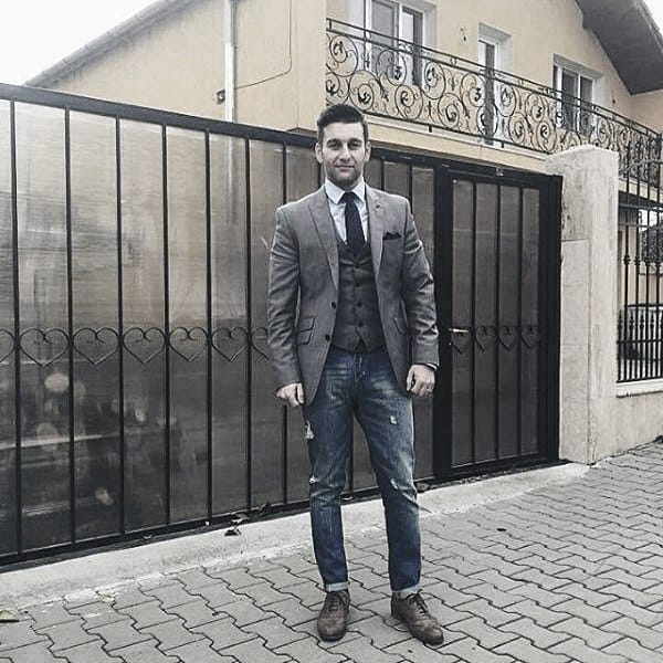 Guy With Cool Trendy Outfits Clothing Style Grey Blazer With Jeans