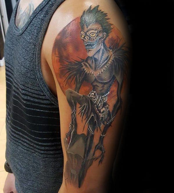 Guy With Death Note Tattoo Design On Arm