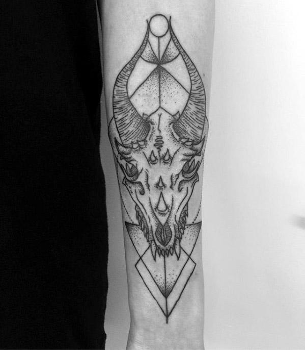 Guy With Dragon Skull Tattoo Design