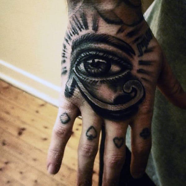 Guy With Eye Of Horus Hand Tattoo