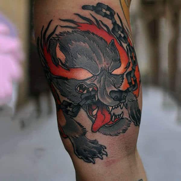 Guy With Fiery Neo Traditional Tattoo On Forearms