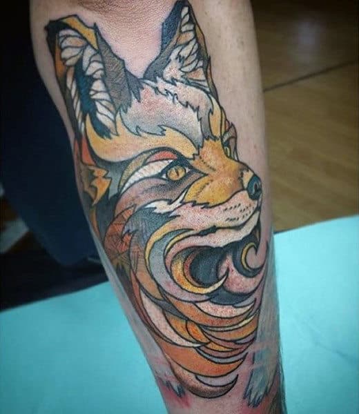 Guy With Fine Brown Fox Tattoo On Forearms