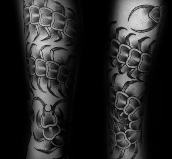 Guy With Forearm Traditional Centipede Tattoo Design