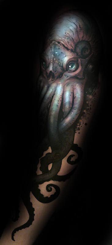 Guy With Full Arm Cthulhu Tattoo Detailed Design