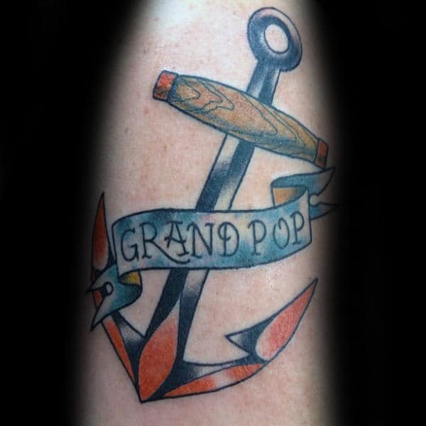 Guy With Grandpa Anchor Memorial Tattoo Design