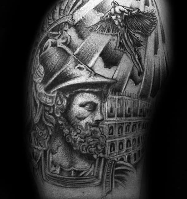 Guy With Greek Icarus Arm Tattoo Deisgn