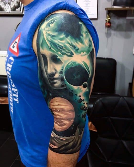 Guy With Half Sleeve Celestial Tattoo Design
