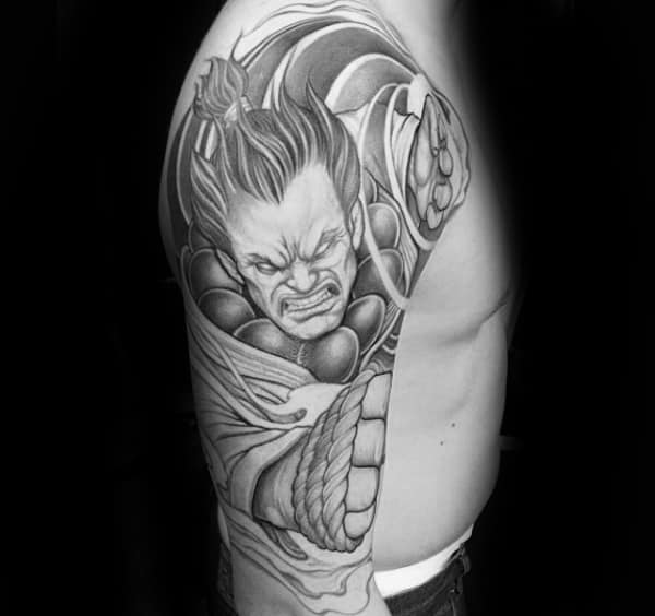Guy With Half Sleeve Street Fighter Tattoo Design