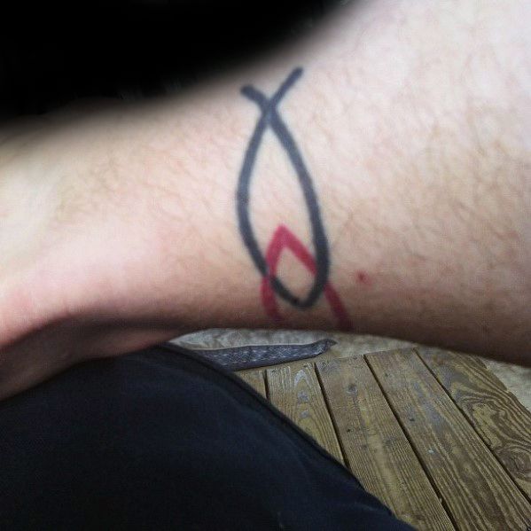 Guy With Ichthus Tattoo Design Leg Band