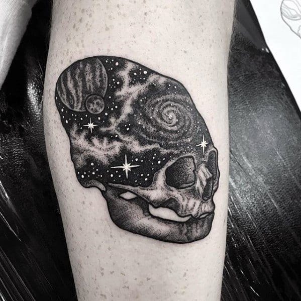 Guy With Incredible Forearm Skull Outer Space Tattoo Design