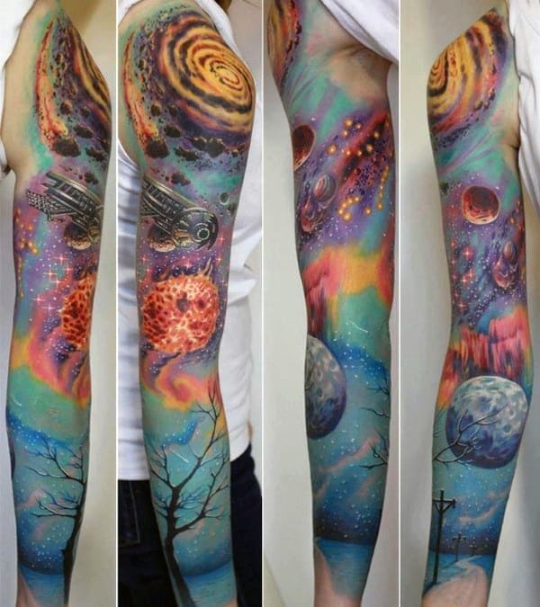 Guy With Infinite Universe Tattoo On Sleeves