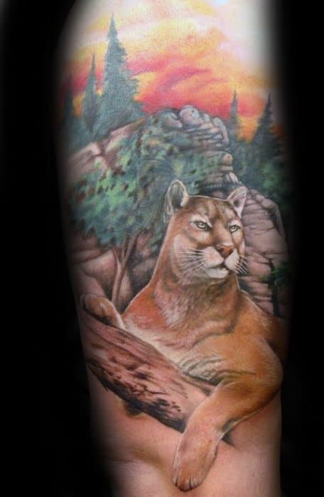 Guy With Inner Forearm Mountain Lion Tattoo Design