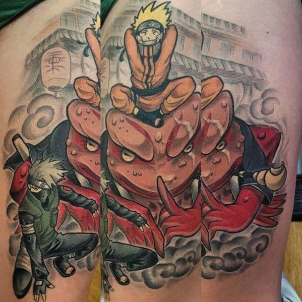 Guy With Kakashi Tattoo Design Back Of Leg