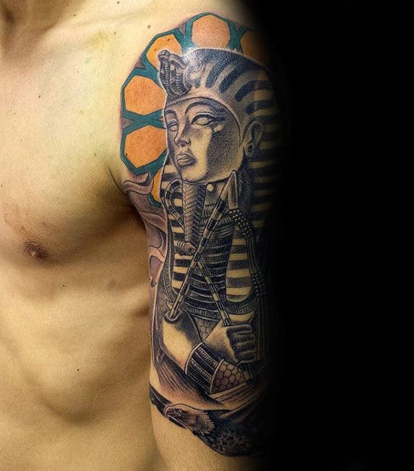Guy With King Tut Half Sleeve Tattoo