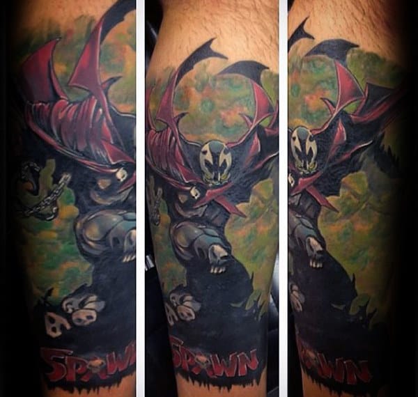 Guy With Leg Sleeve Spawn Themed Tattoo