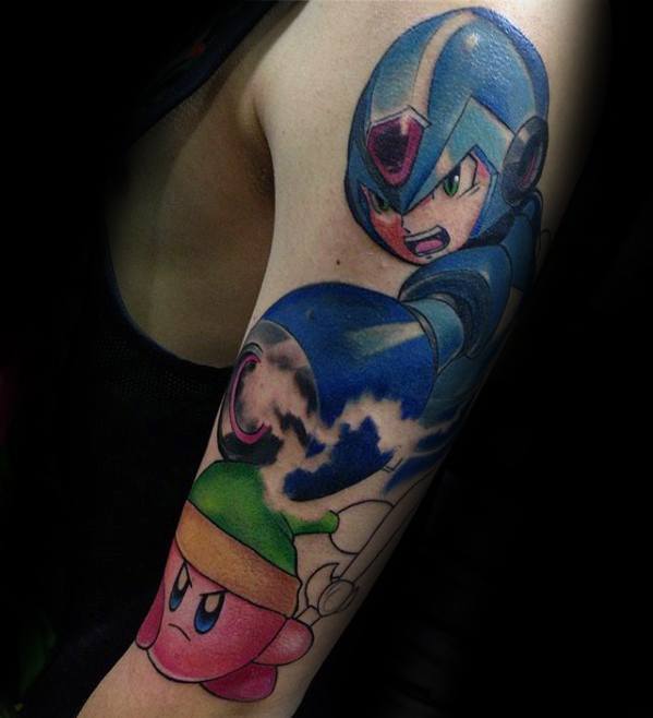 Guy With Megaman Tattoo Design On Arm
