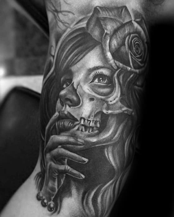 Guy With Morph Tattoo Design On Inner Arm Bicep