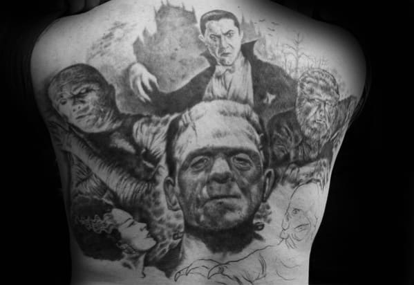 Guy With Movie Themed Mummy Back Tattoo