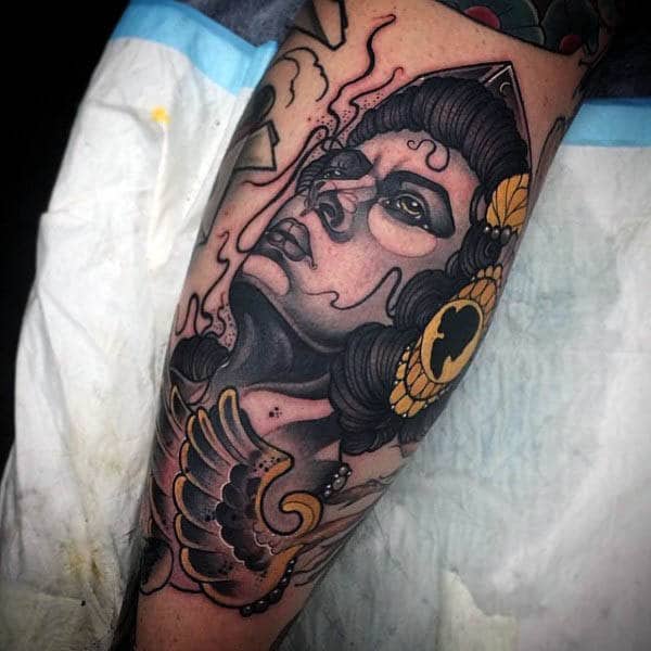 Guy With Neo Traditional Face Tattoo Mens Forearms
