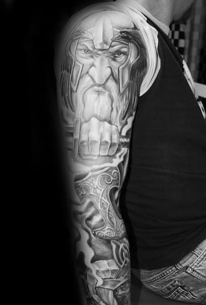 Guy With Odin Norse Full Sleeve Tattoo