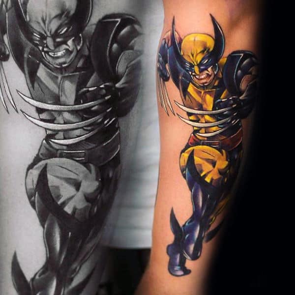 Guy With Outer Forearm Tattoo Of Wolverine