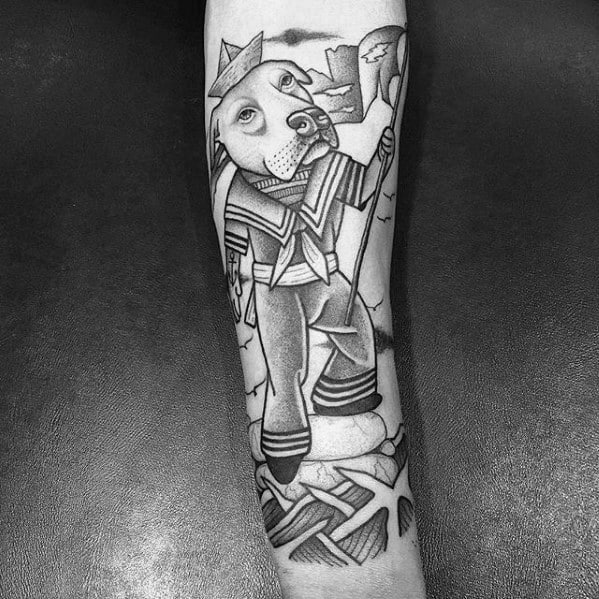 Guy With Pitbull Tattoo Design On Forearm