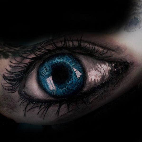 Guy With Realistic Blue Eye Inner Arm Tattoo