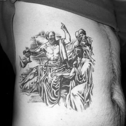 Guy With Rib Cage Side Of Chest Socrates Tattoo Design