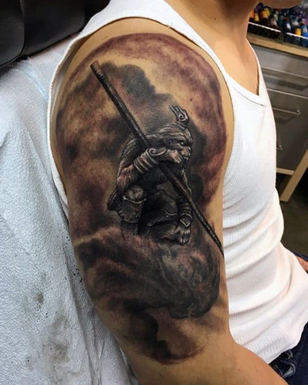 Guy With Shaded Arm Monkey King Tattoo