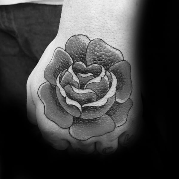 Guy With Simple Hand Retro Rose Flower Tattoo Design