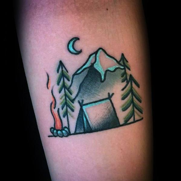 Guy With Small Simple Inner Forearm Tent Tattoo Design