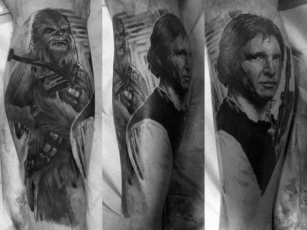 Guy With Star Wars Han Solo Tattoo Design On Leg