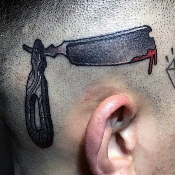 Guy With Straight Razor Tattoo Near Ear