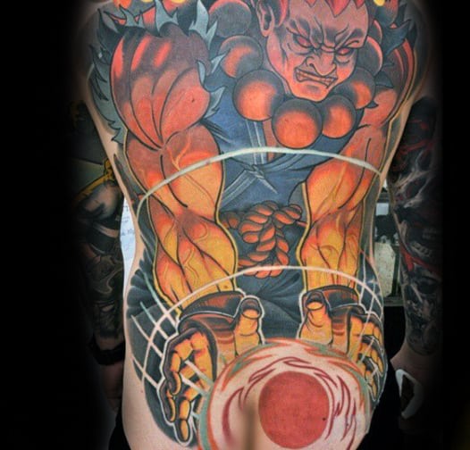 Guy With Street Fighter Full Back Tattoo Design