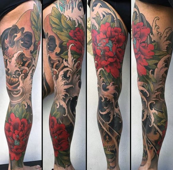 Guy With Sweet Japanese Full Leg Sleeve Tattoo Design