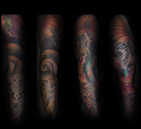 Guy With Taino Shaman Full Sleeve Tattoos
