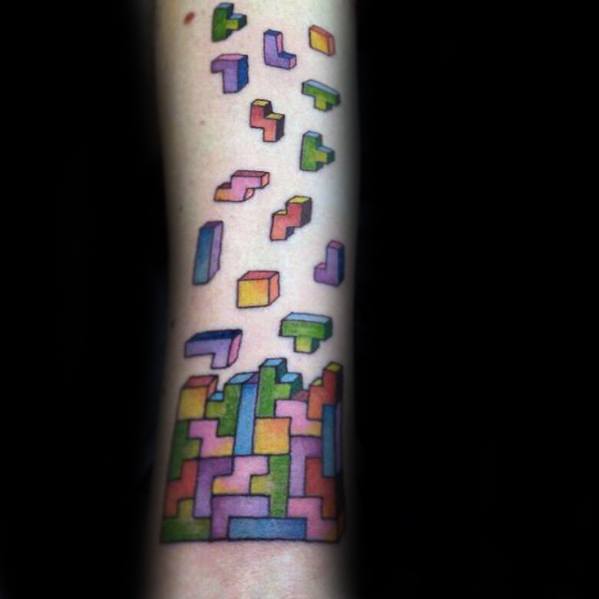 Guy With Tetris Tattoo Design Inner Forearm